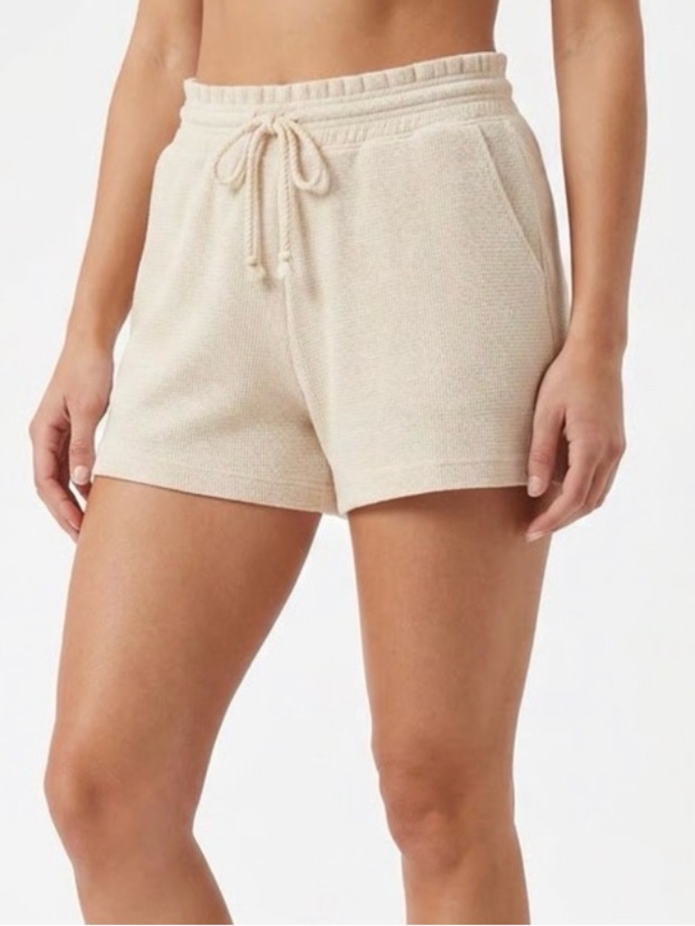 Aerie High Waist Cream Textured Drawstring Shorts